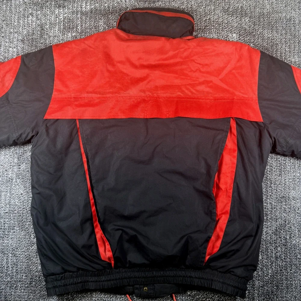 Vintage Weather Breaker Mens XL Black Red Colorblock Hooded Bomber Jacket 1980's